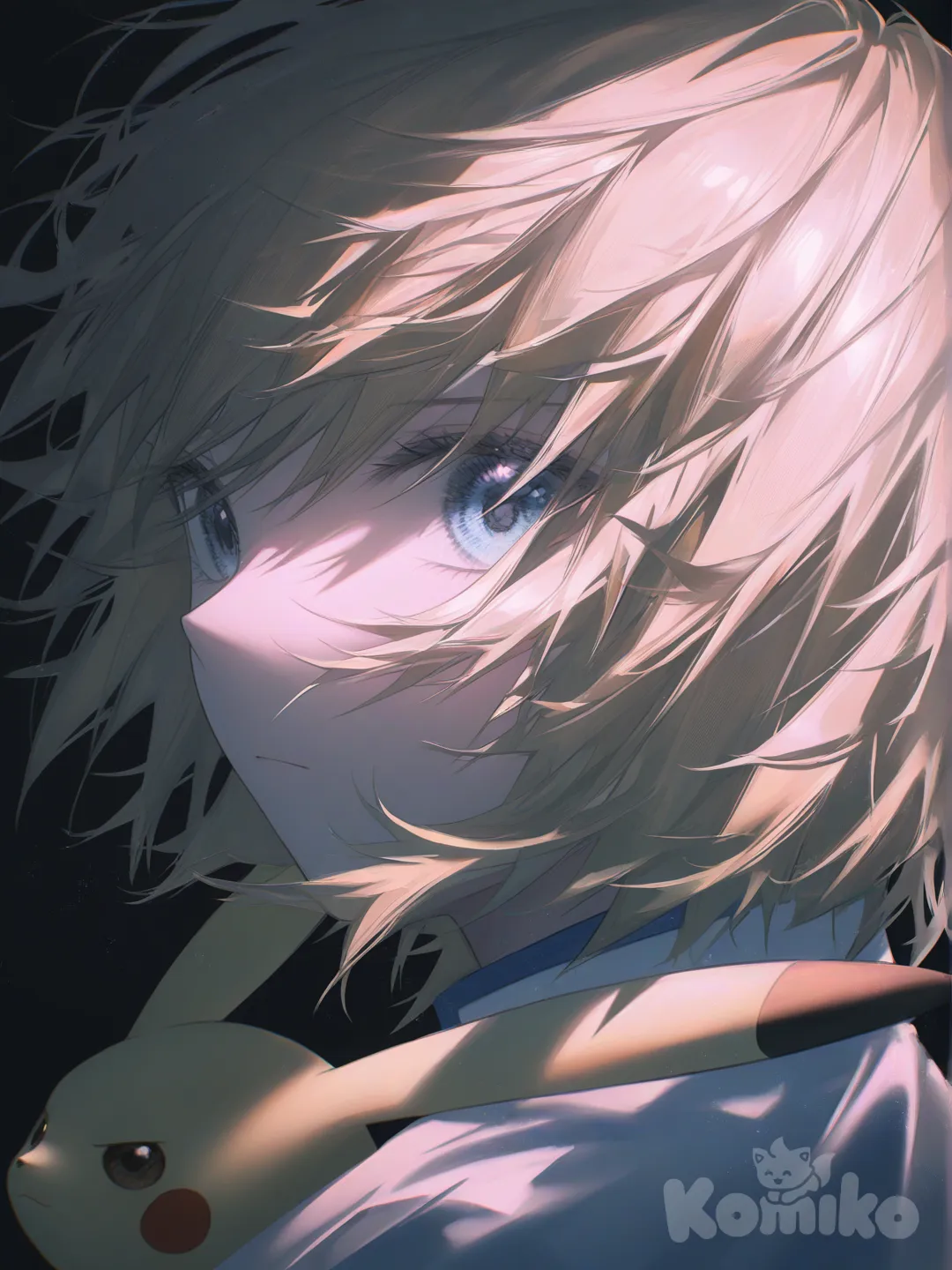 Kurapika, Pikachu, [moody-glow-style], portrait