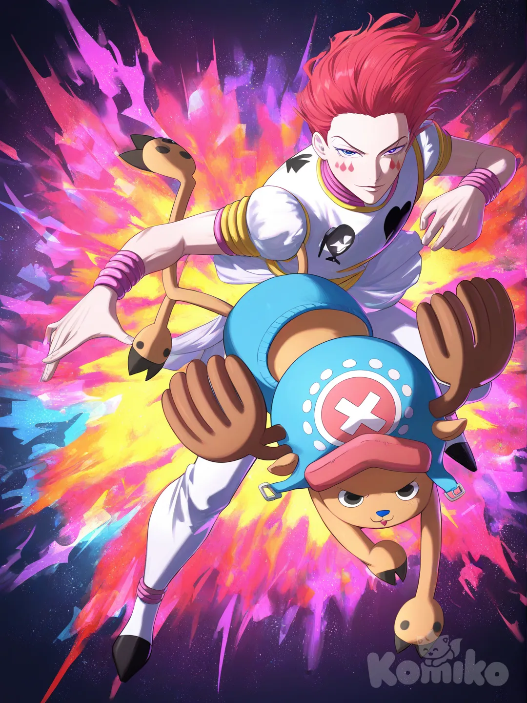 Tony Tony Chopper, Hisoka Morow, [moody-glow-style], portrait, full body