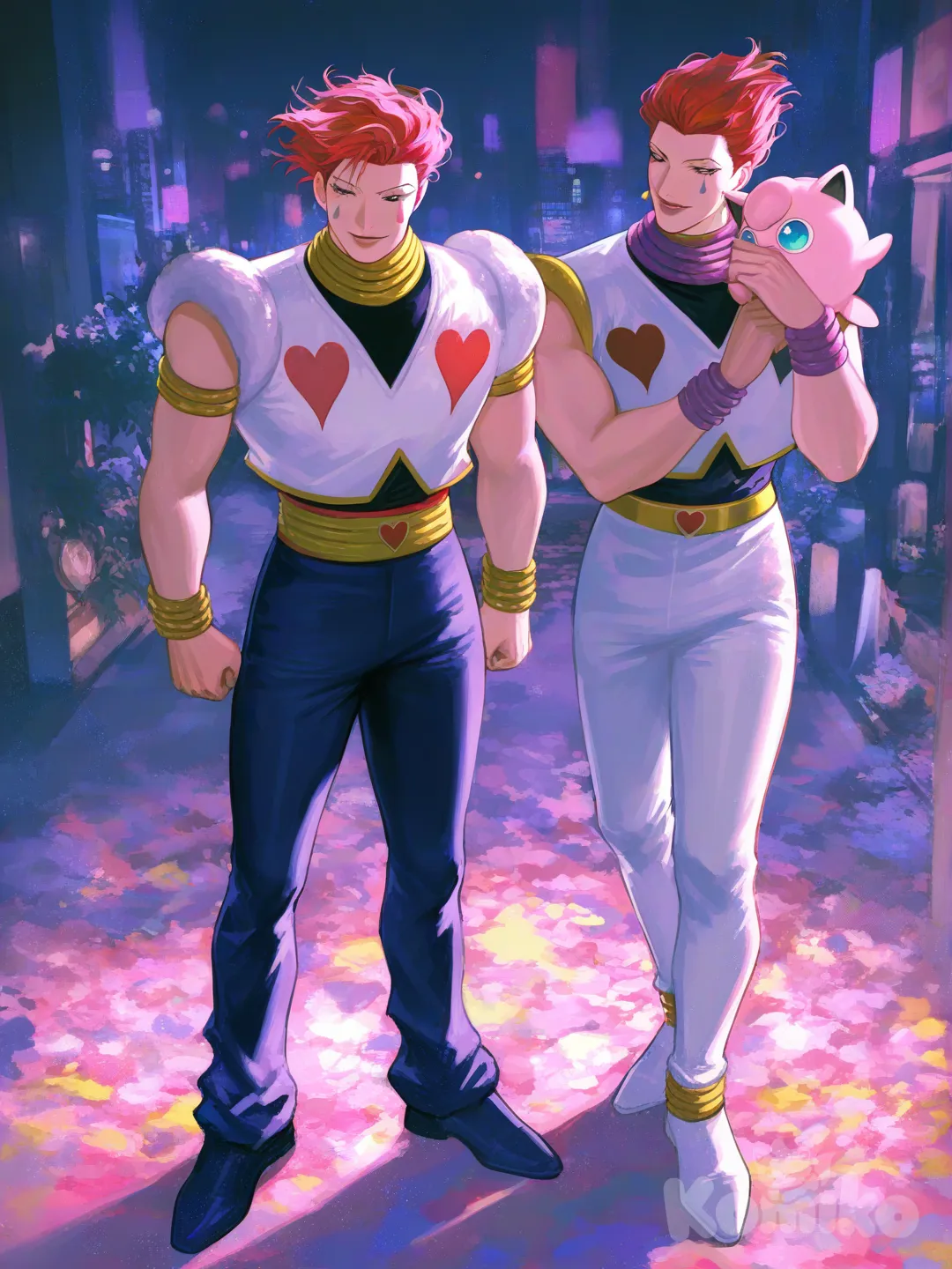 Jigglypuff, Hisoka Morow, [moody-glow-style], portrait, full body