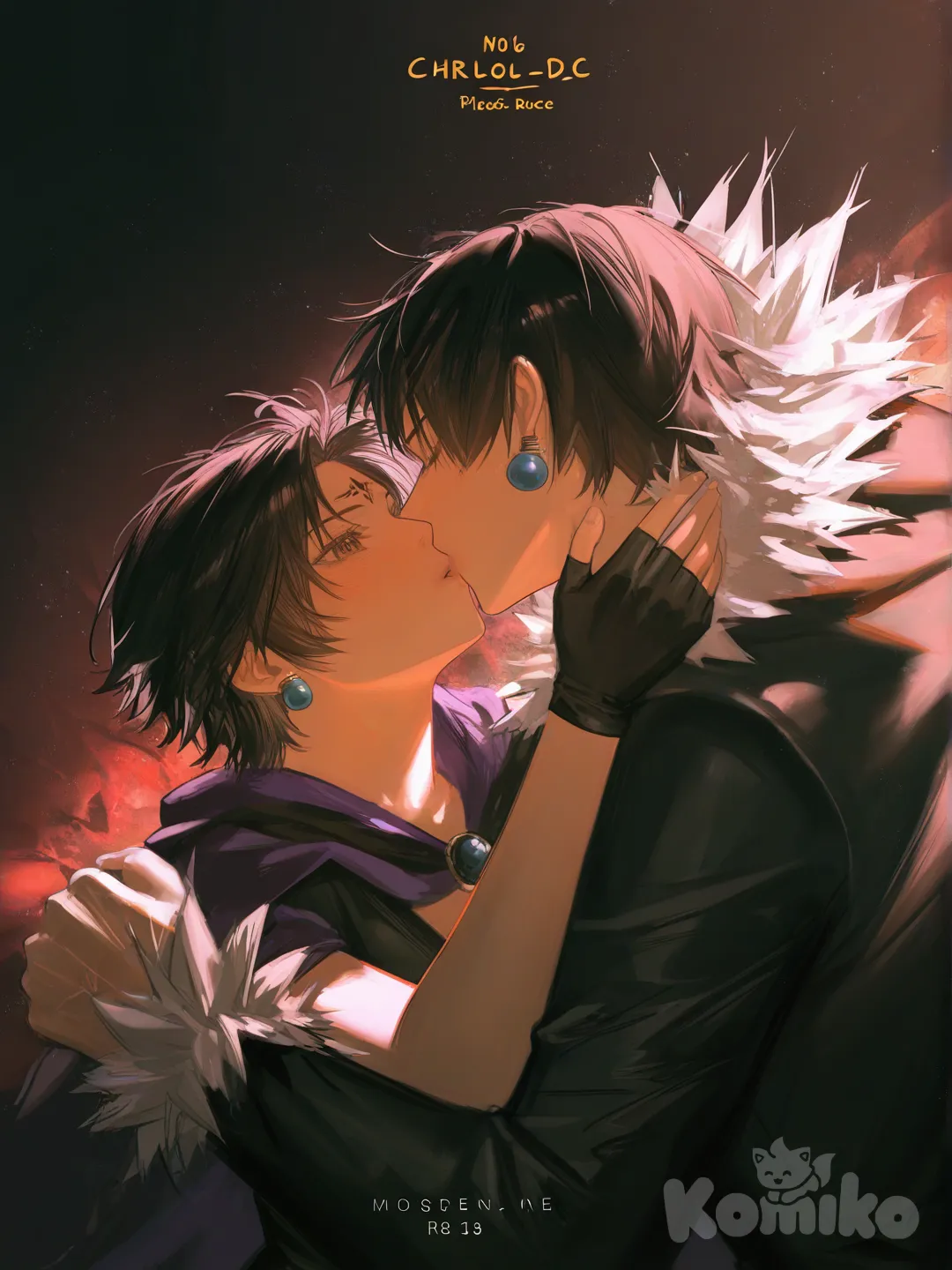 Raven (Dc), Chrollo Lucilfer, [moody-glow-style], kissing, portrait, full body