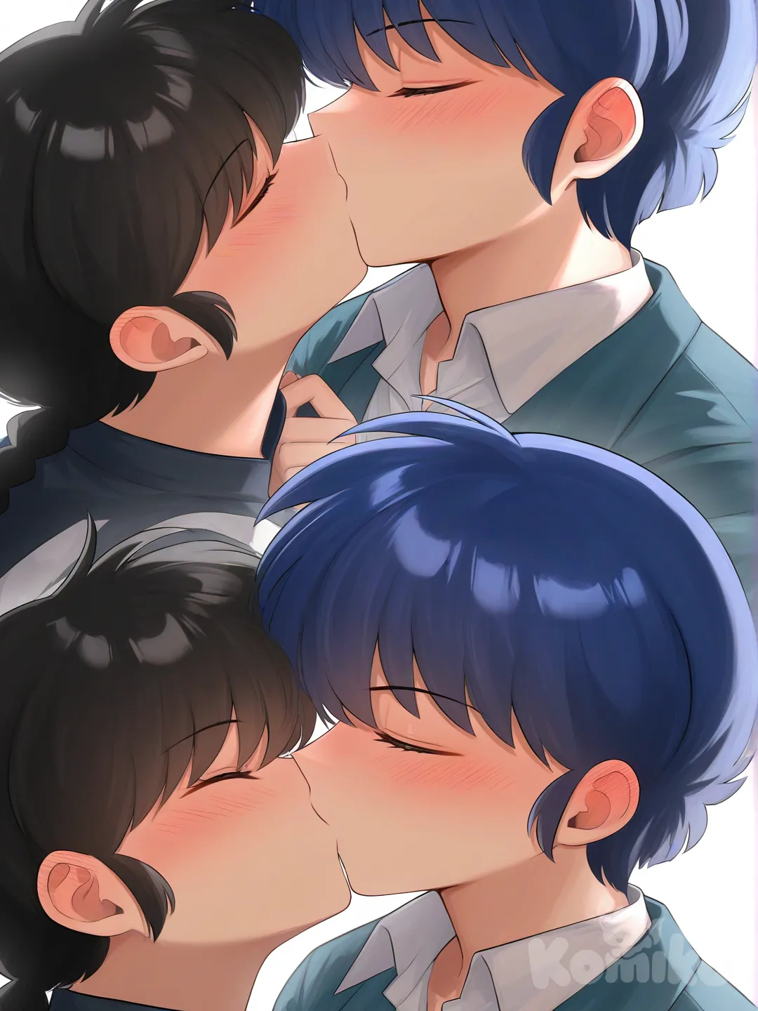 ranma et akane, [moody-glow-style], kissing, portrait, full body