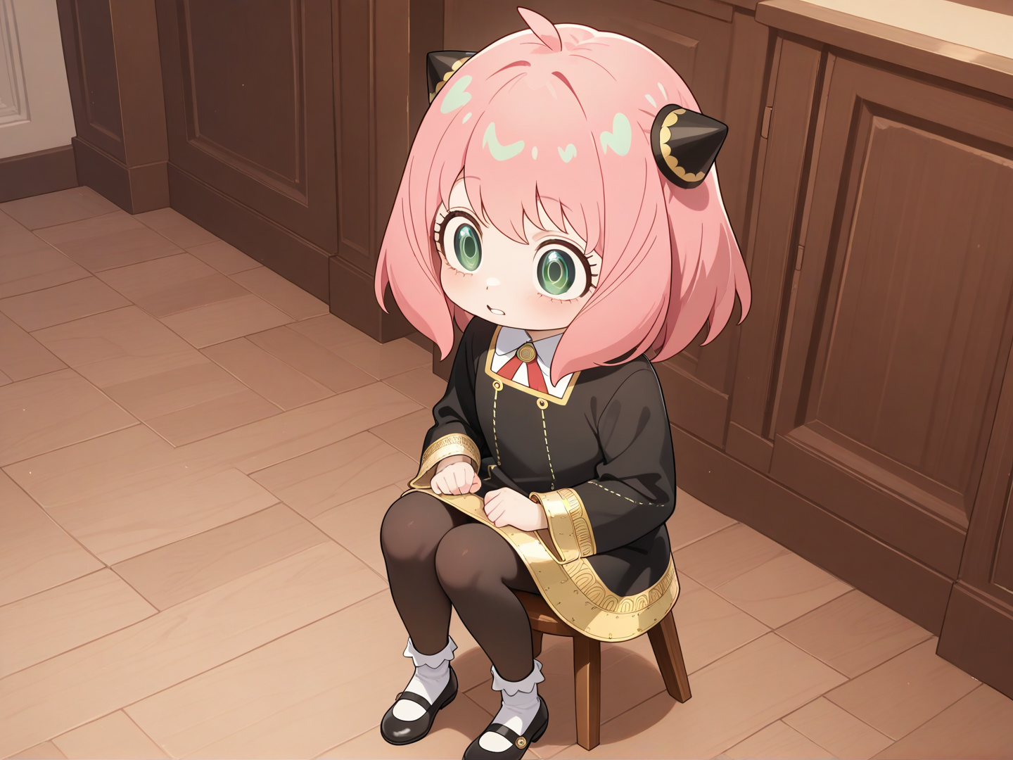 Anya (Spy X Family), flats, black pantyhose, white socks, suicide