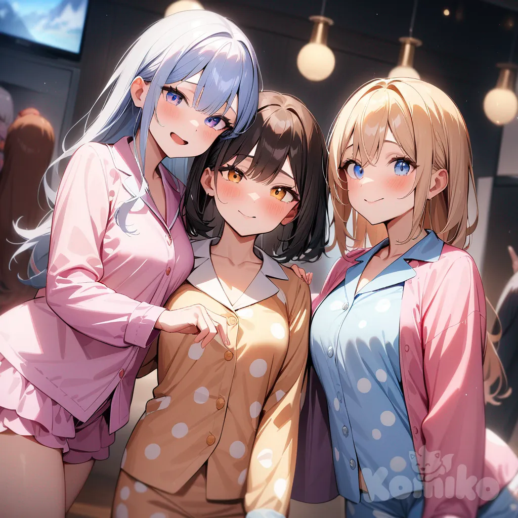 3 girls in pajama party