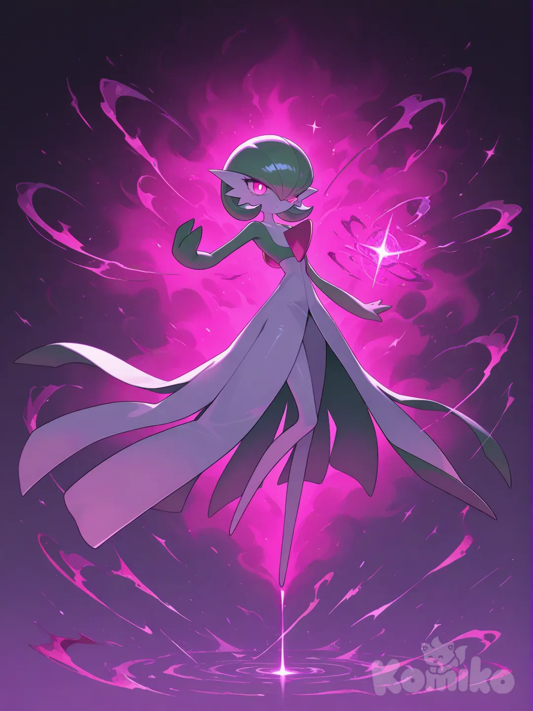 @Gardevoir, levitation, telekinesis, pink aura, glowing eyes