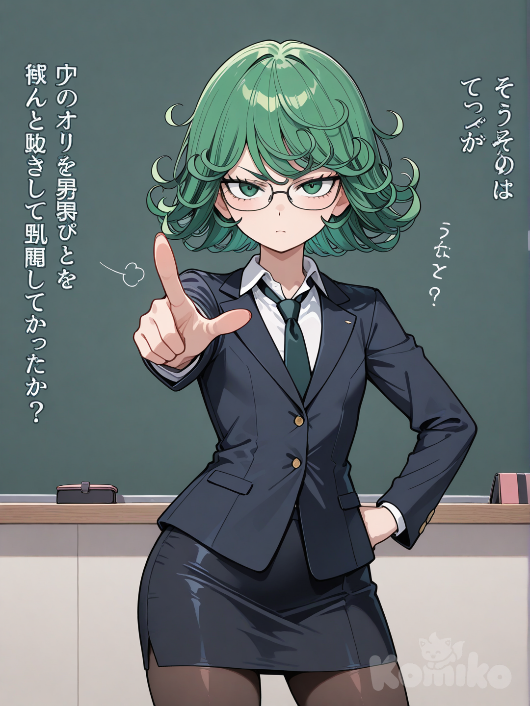 Tatsumaki, glasses, teacher outfit, serious, scolding viewer
