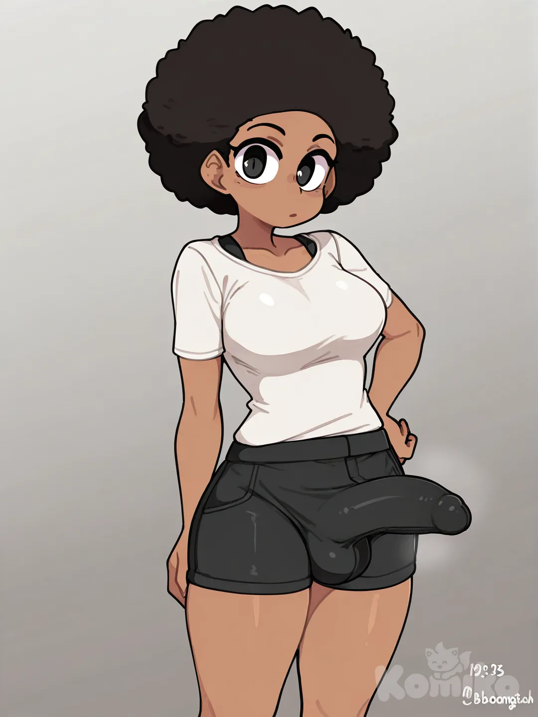 futanari bulge, médium hard Dick, lifestyle , [clean-lines-style] , ebony afro