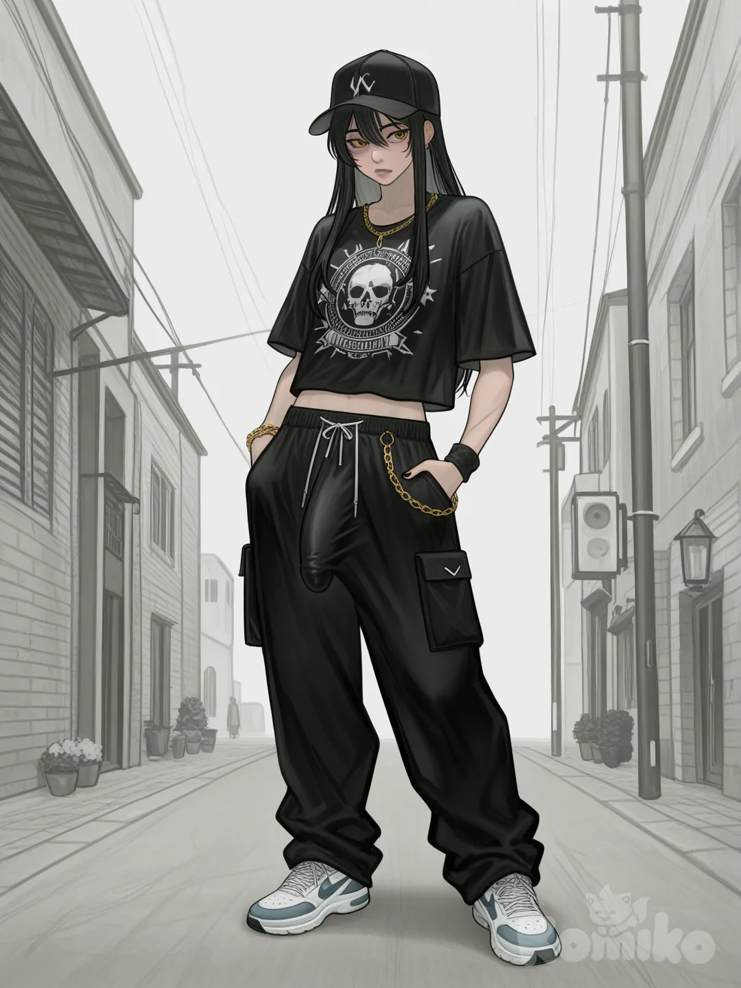 futanari bulge, médium hard Dick, lifestyle , [digital-painterly-style], full body, rapper