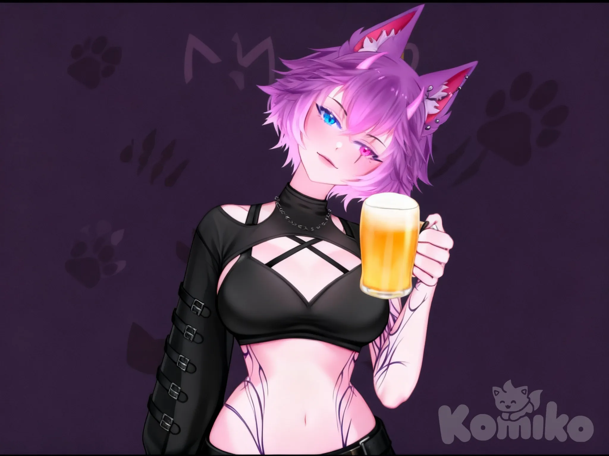 Создай эстетически красивый арт, в мрачных тонах с этим персонажем, поза стоит, голова наклонена