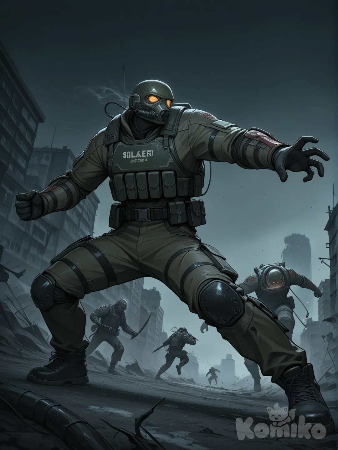 Сталкер, сражающийся с мутантами