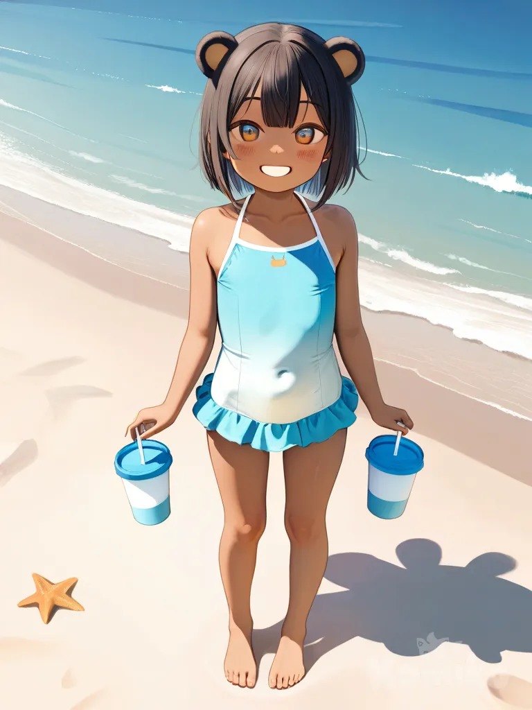 onii-shota, pequeno copinho fofo na praia de suga de ursinho