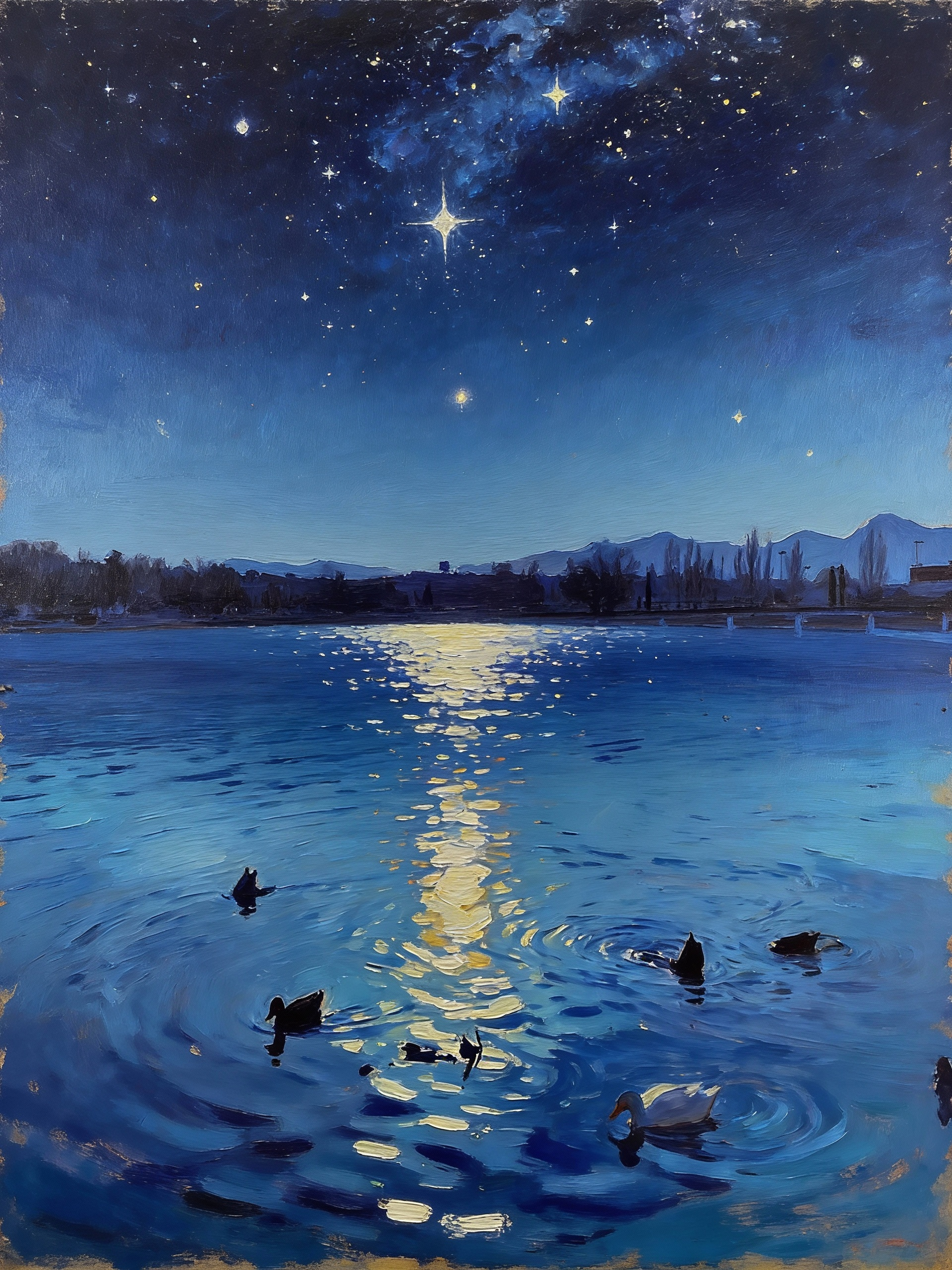 Change the sky for sea , the water for night star and finally made the picture with a oleo style