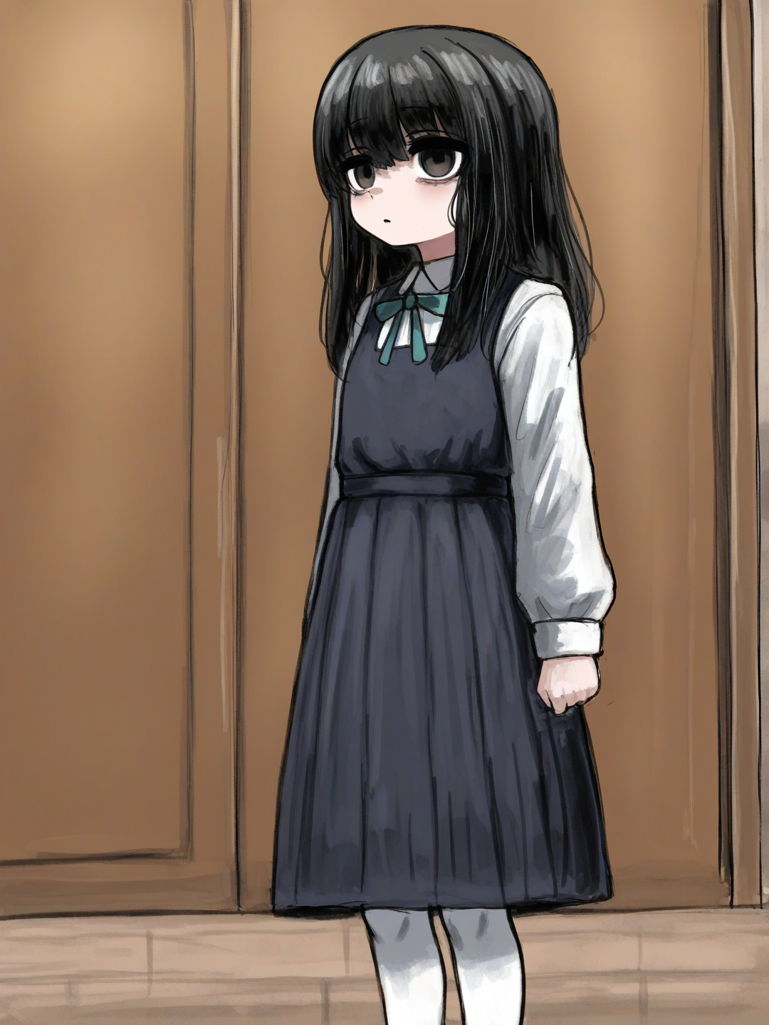 [sketchy-painterly-style] 1girl, child, petite, black hair