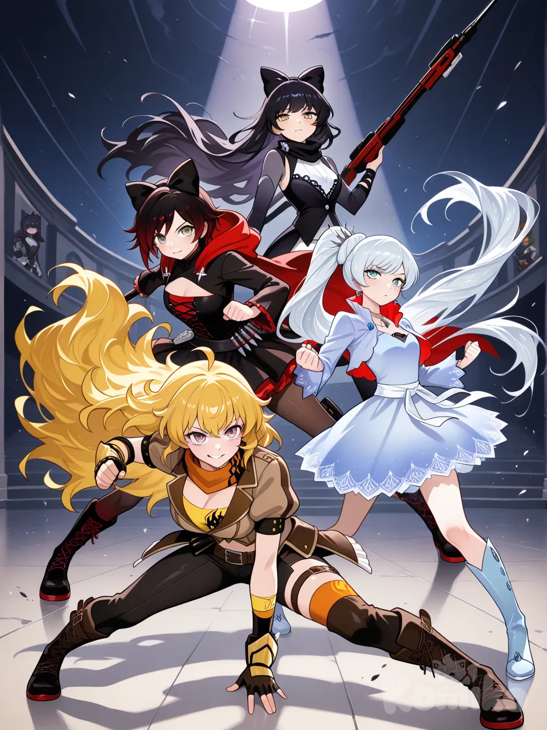 ruby rose, weiss schnee, yang xiao long, blake belladonna