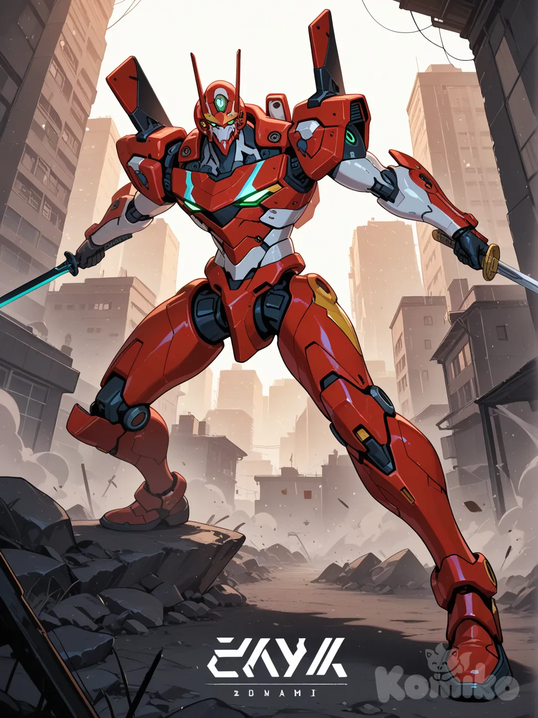 @Eva_02, holding sword, looking at viewer