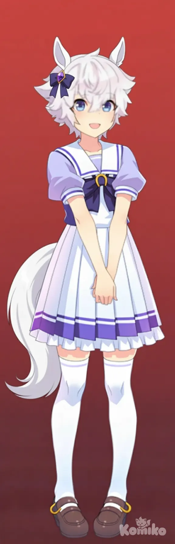 umamusume, whit ears an tail, a small ribbon with a amethyst jewel on her left ear, Untitled5_20250928091003