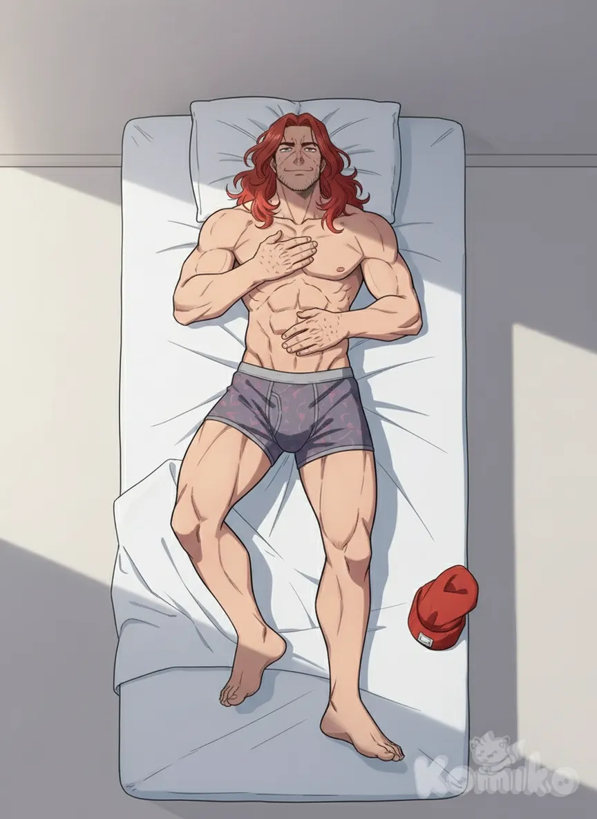 Que este acostado en boxer, anime style
