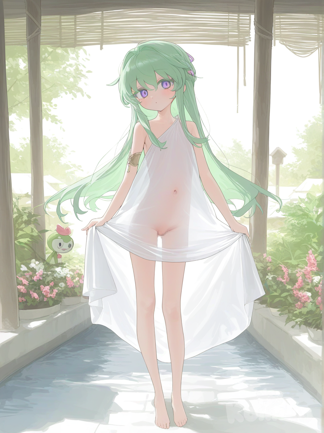 1girl,1.2::year 2020, ::, 1.3::HDR::, long hair, flat chest, slim, cute, loli, soft sunlight, cinematic lighting, Barefoot, background,pastel colors, location, mosaic censorship, Ancient Greek clothes, villager, transparent clothes, NSFW, [vibrant-anime-style]