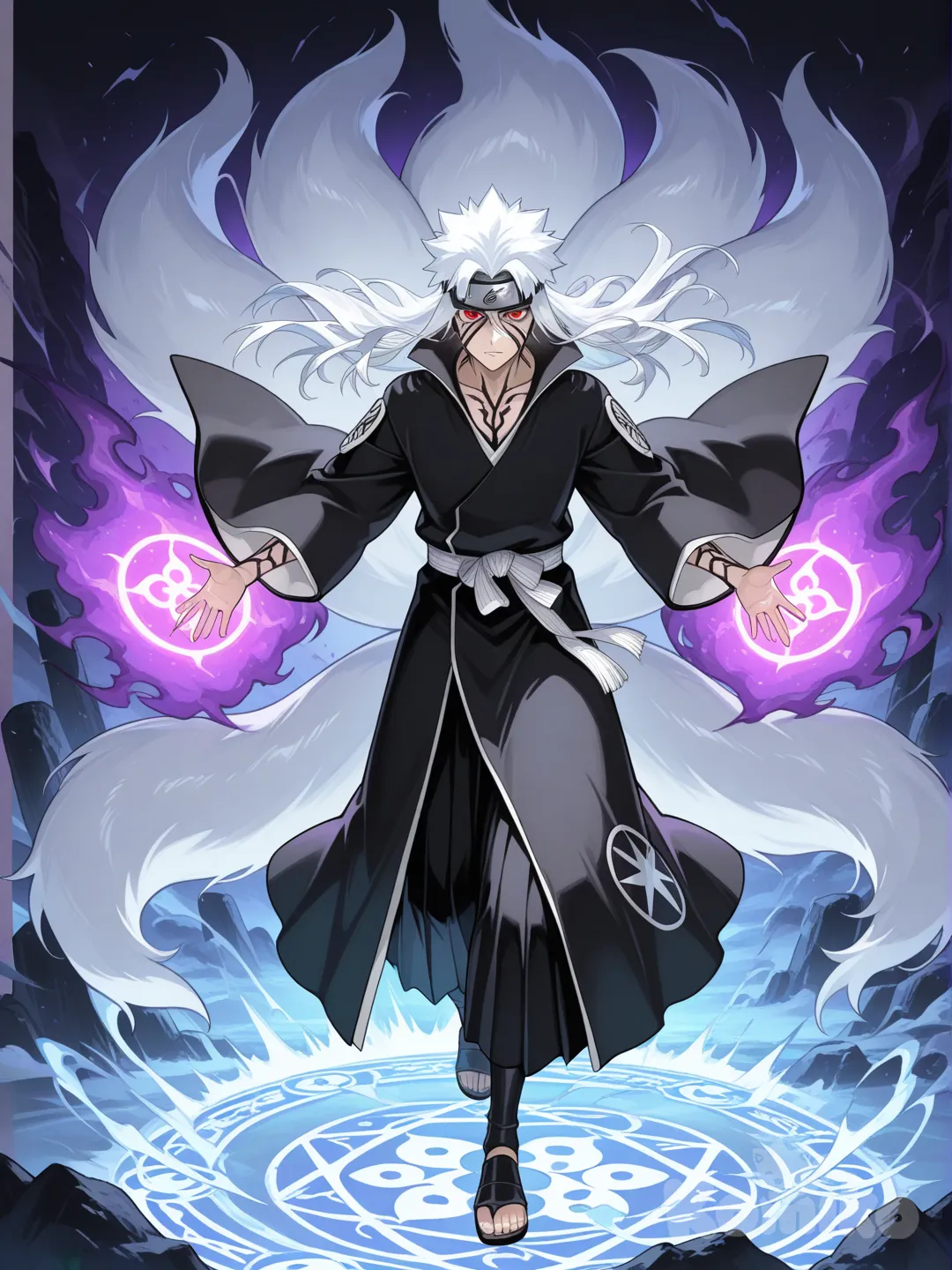 Bleach, Uchiha mixed with otsoauki 2 full karma seal white hair hokage of the hidden leaf and Full mastery of my Sharinggan six paths sage mode and ten tails
