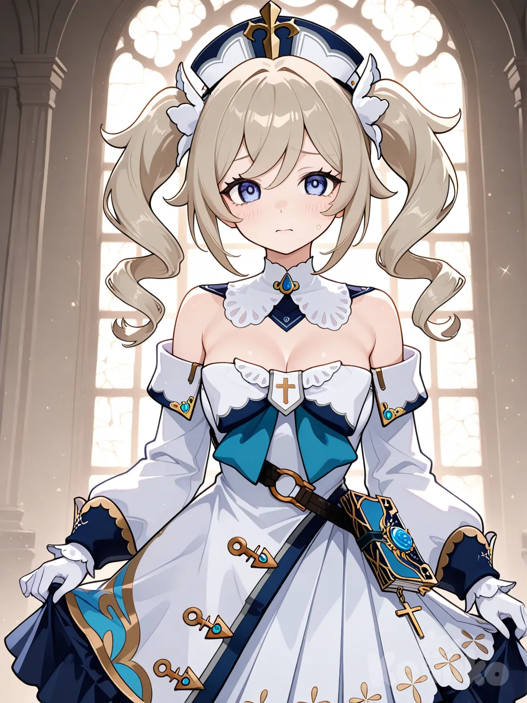 barbara (genshin impact), worried, hatless