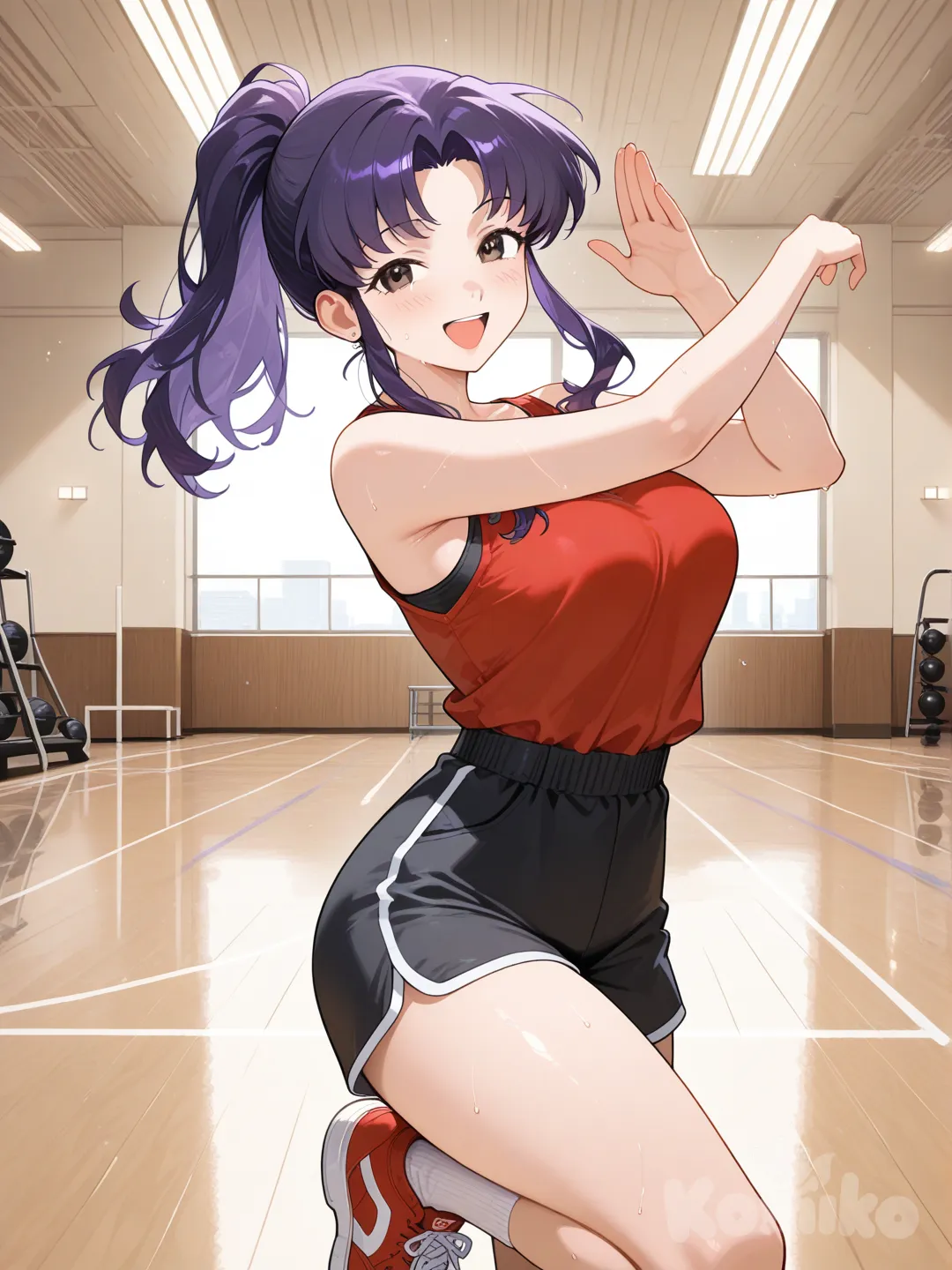 @Katsuragi_Misato, dancing, laughing, gym