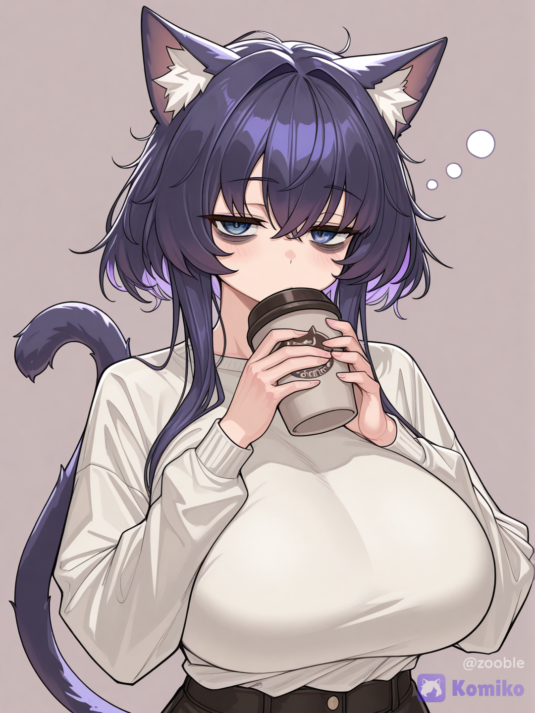 @nyx-bhU6 with bags under her eyes, sleepy, and drinking coffee