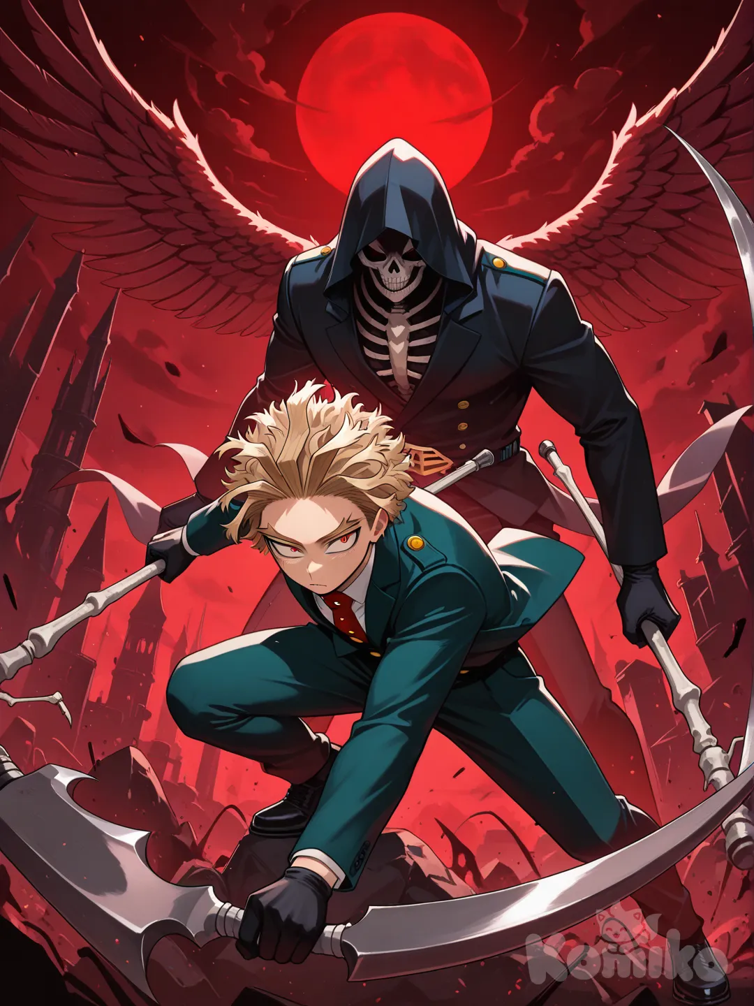 @Hawks_(Boku_No_Hero_Academia) reaper suit skeleton wings scythes in arms