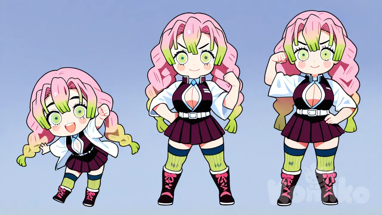 @Kanroji_Mitsuri, chibi, muscular female, random angle, random pose