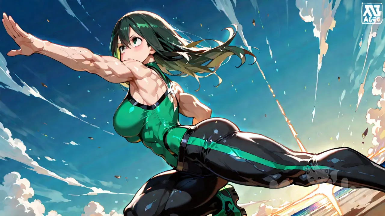 muscular female, @Asui_Tsuyu, random dynamic pose