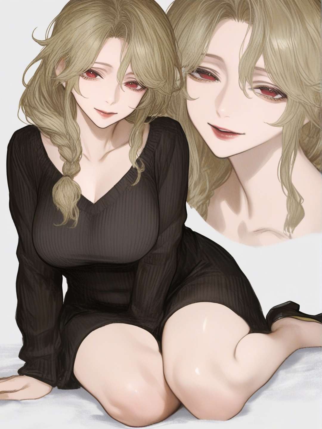 [semi-realistic-portrait-style] 1girl, blonde_hair, mature, chubby, single character, full body, looking at viewer, anime style, simple background, white background