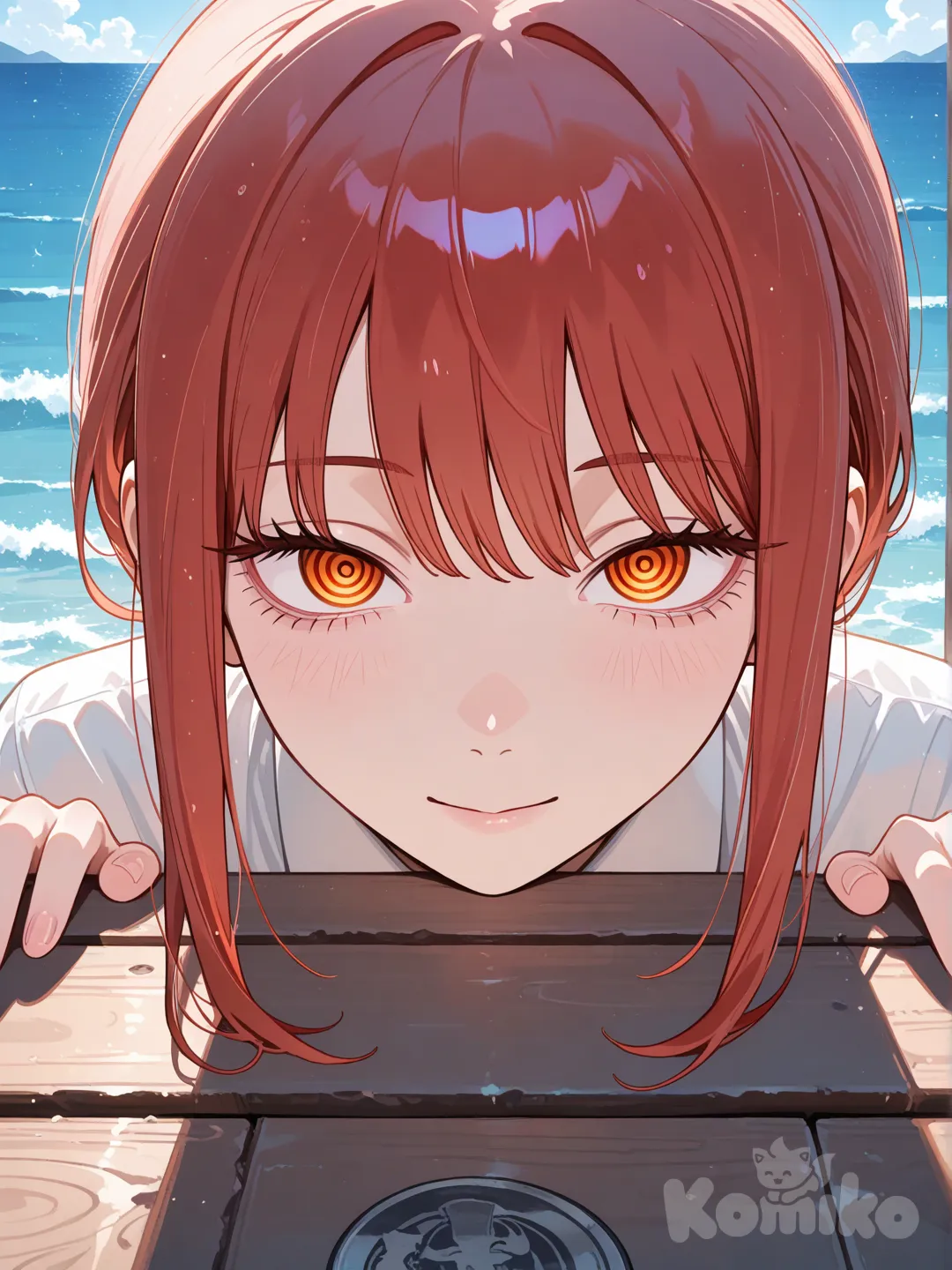 @Makima_(Chainsaw_Man), pier, closeup