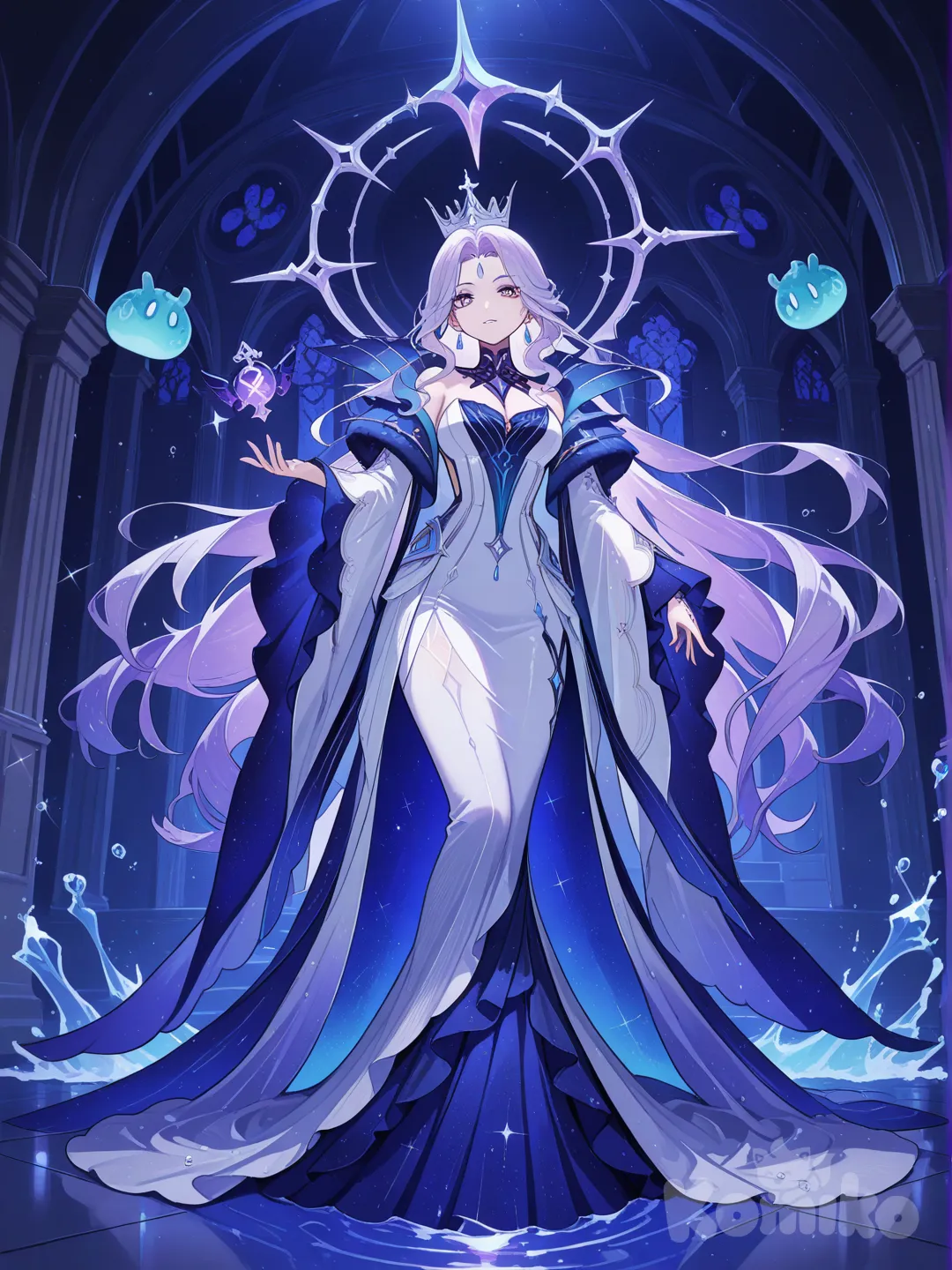 @Slime_(Genshin_Impact)siren with long flowy sleeves and a long dress queen