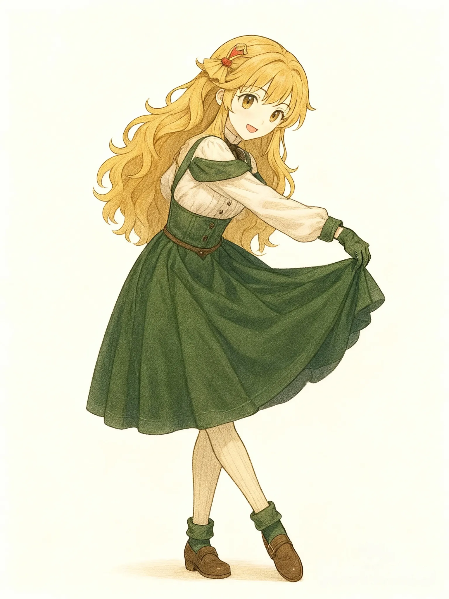 Draw me a picture of the girl in the picture I gave you doing a curtsy