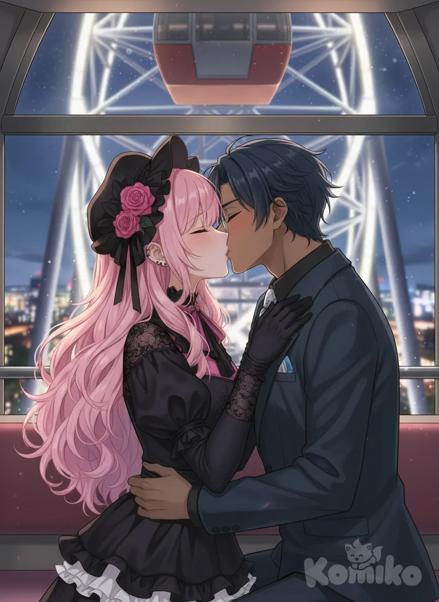 <lisa-rose-riyo-holmes-l7nn>, <mycroft-qSiA>, kissing, blush, smile, ferris wheel