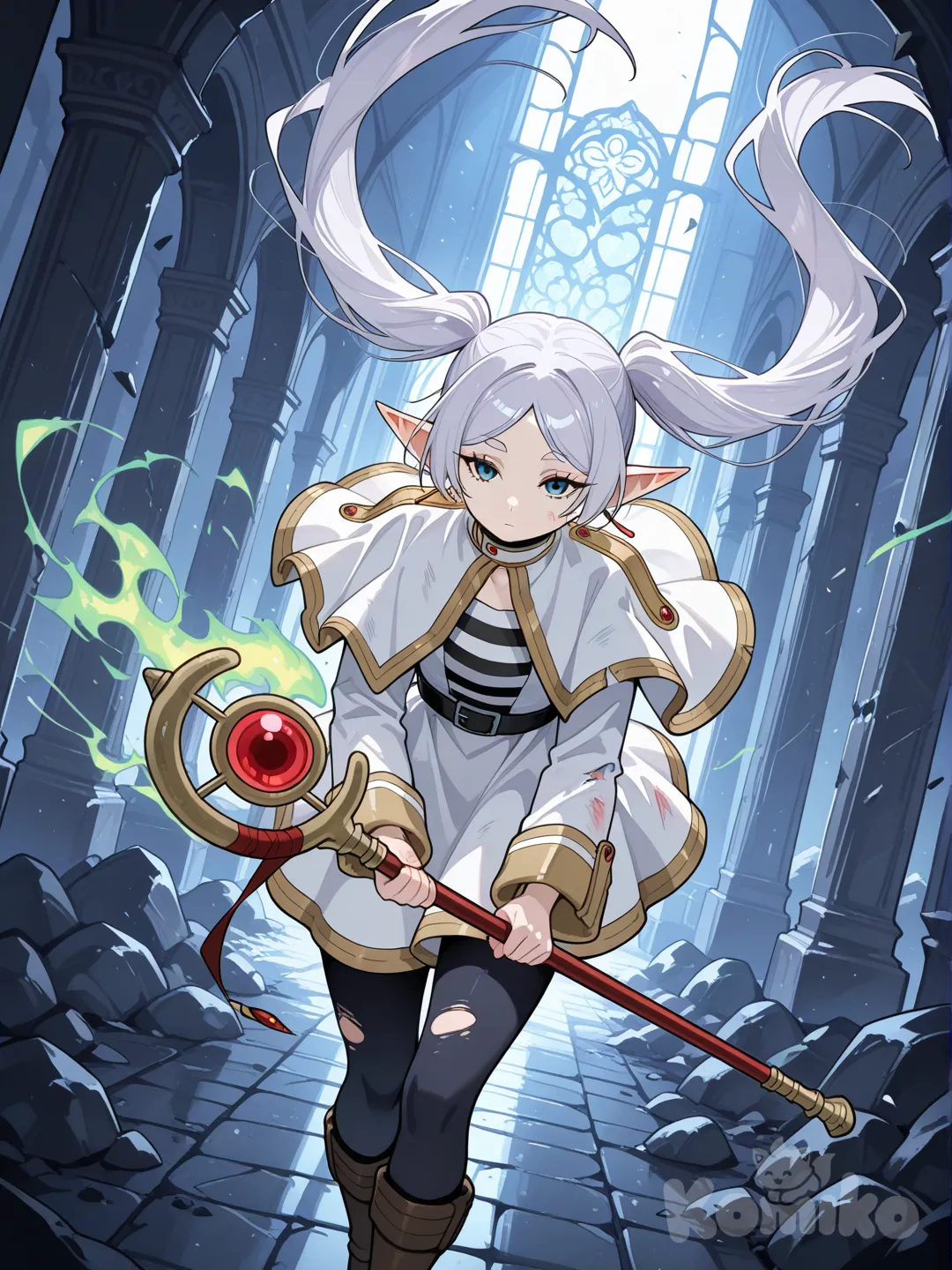 @Frieren, epic wallpaper, action, amazing, beautiful, emotionless, Magic, battle damage