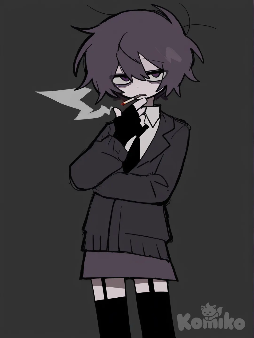 tired, smoking, [pop-sketch-style]