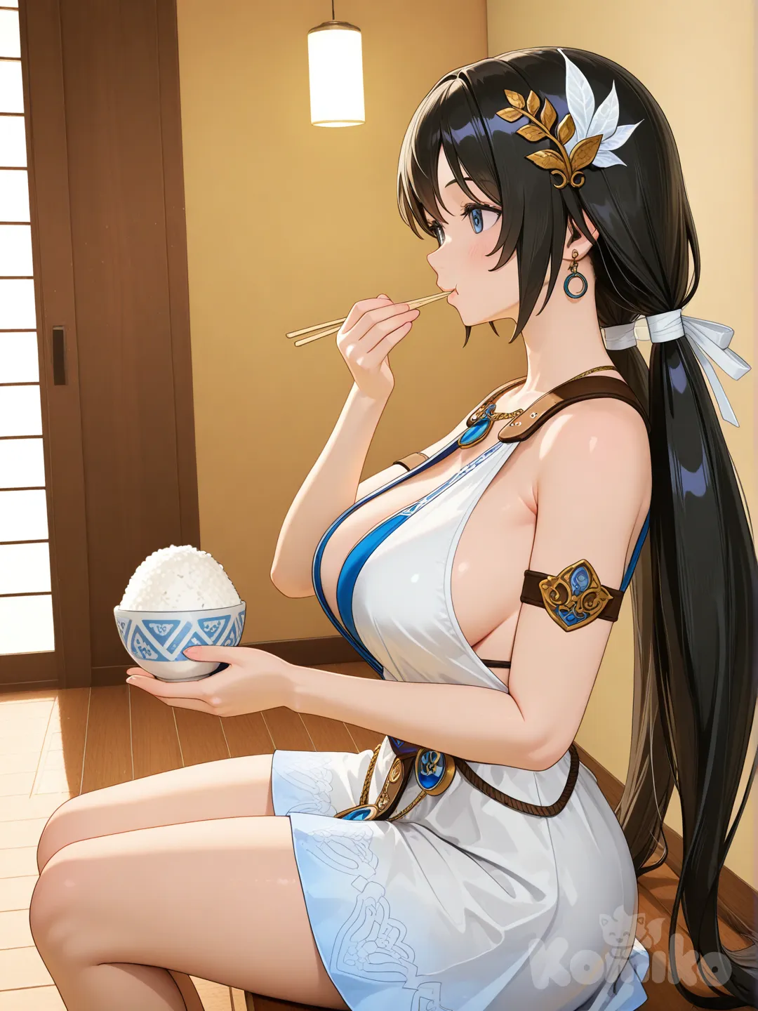 sophitia alexandra hair tied on both sides very long very very long long black straight silky black to the ground black tube light Hentai,3D very silky hair very long very long black breasts big Sit down to eat a bowl of rice