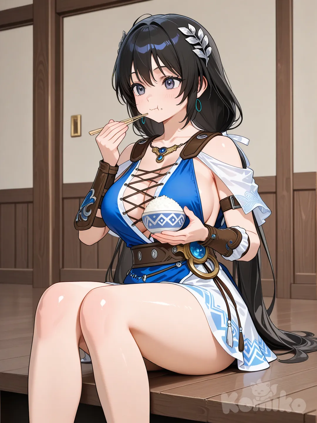 sophitia alexandra hair tied on both sides very long very very long long black straight silky black to the ground black tube light Hentai,3D very silky hair very long very long black breasts big Sit down to eat a bowl of rice