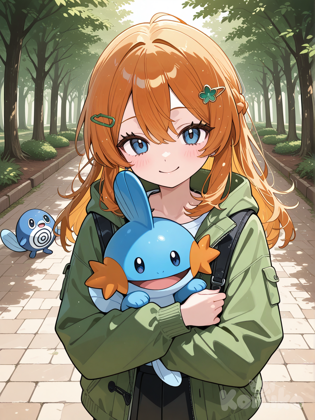 Girl with mudkip and Poliwag pokémon