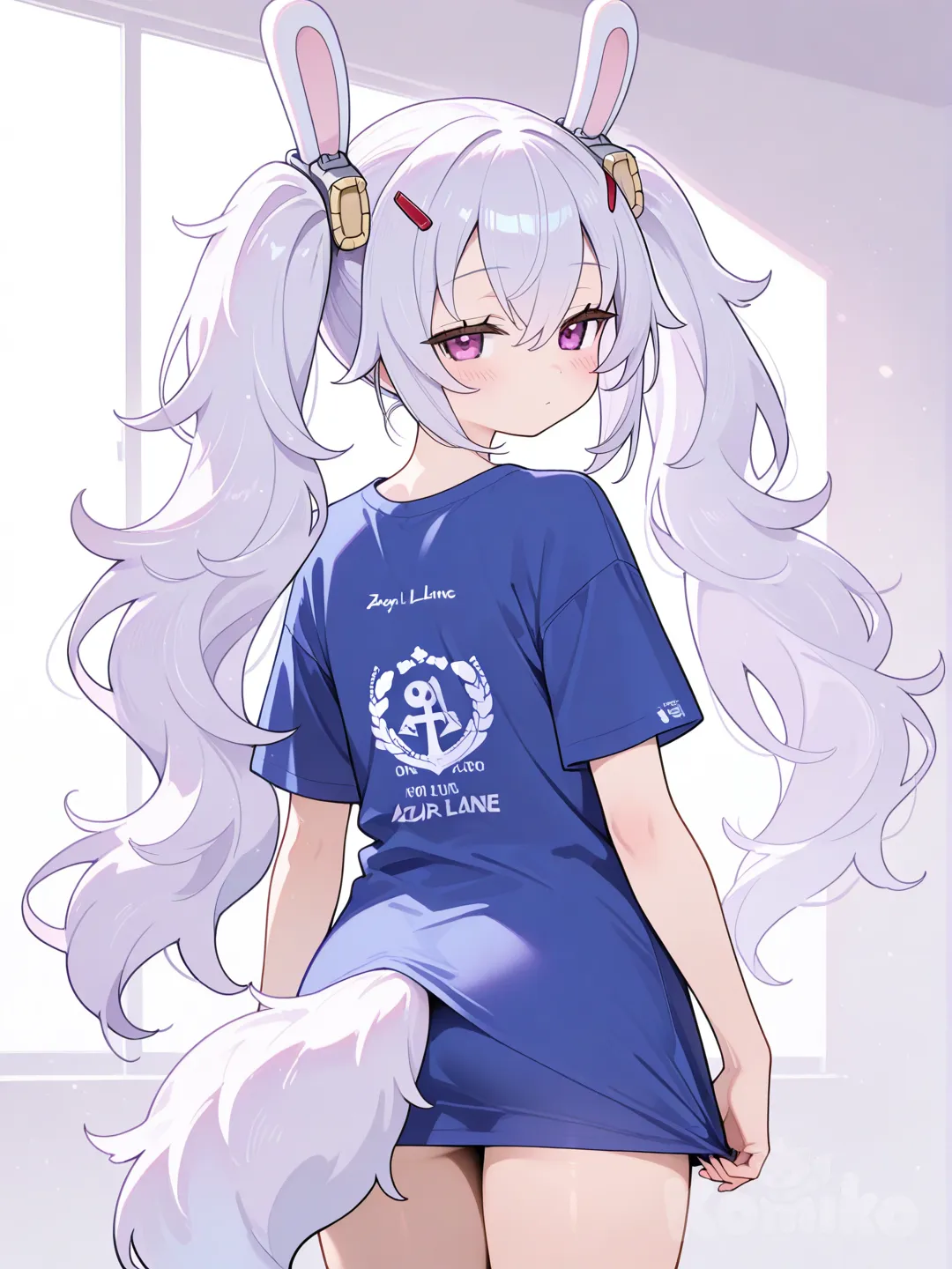 @Laffey_(Azur_Lane), looking back, t-shirt, looking at viewer