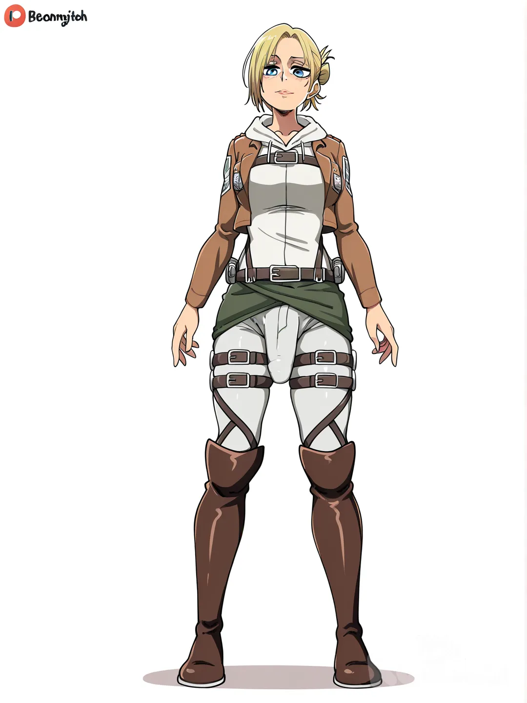 Futanari bulge, Big Dick , full body, looking at viewer, Annie Leonhart ,( Shingeki no Kyojin) , [clean-lines-style]
