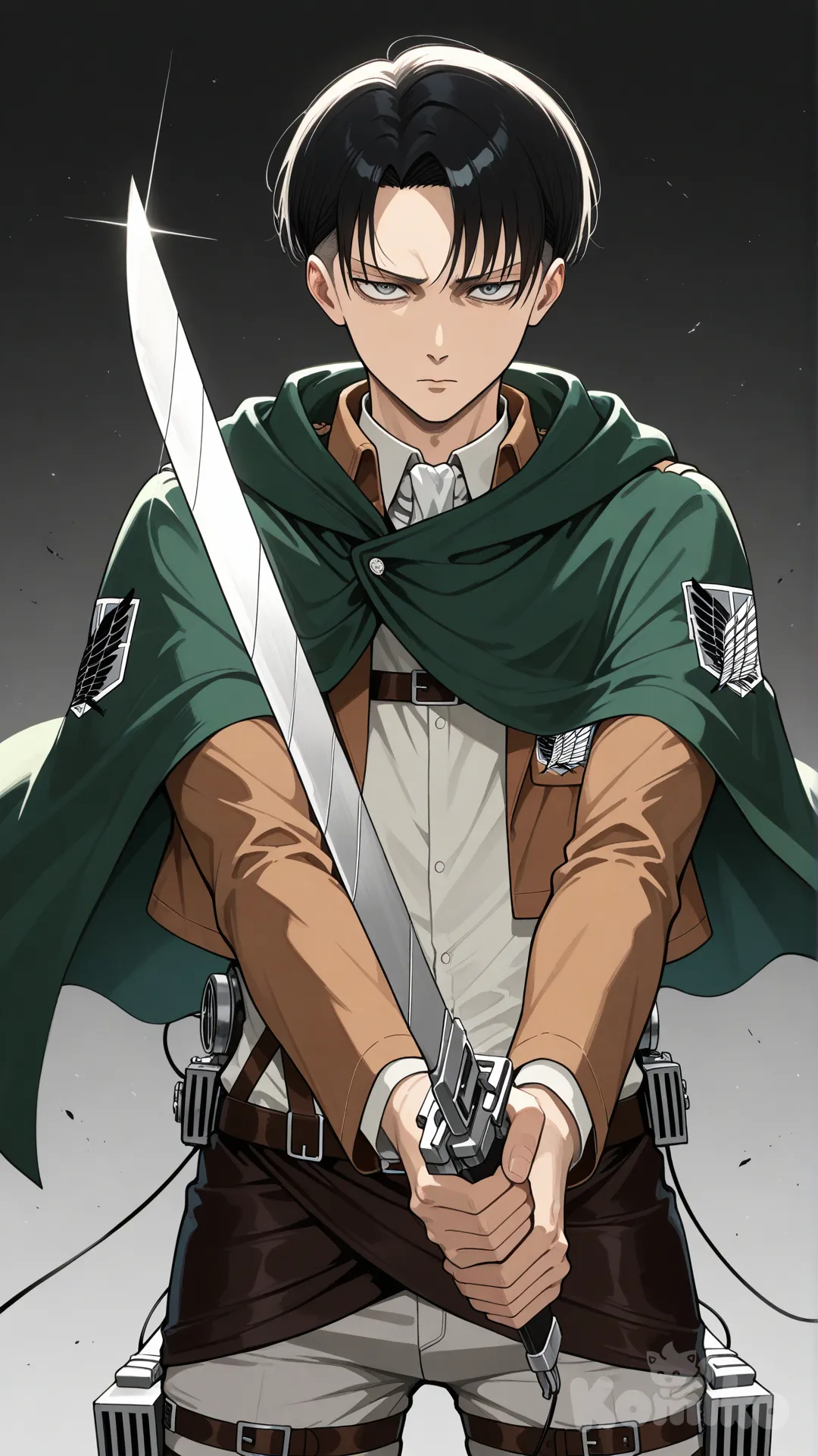 @Levi_(Shingeki_No_Kyojin), holding sword in two hand