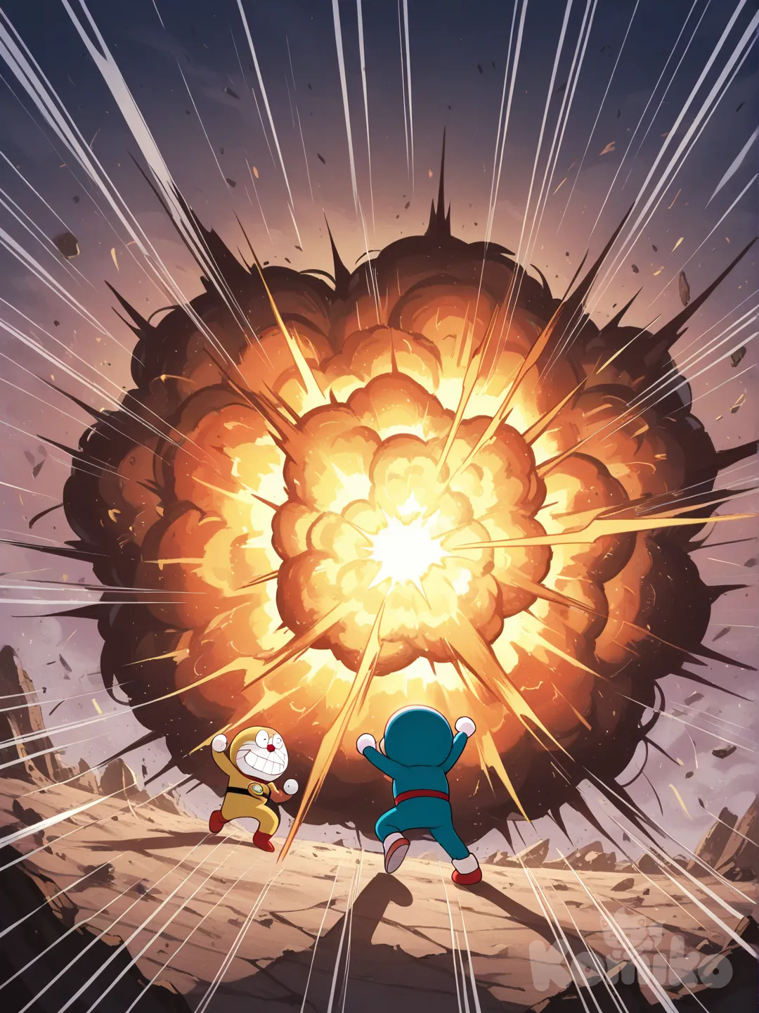 doraemon, saitama (one-punch man), fighting