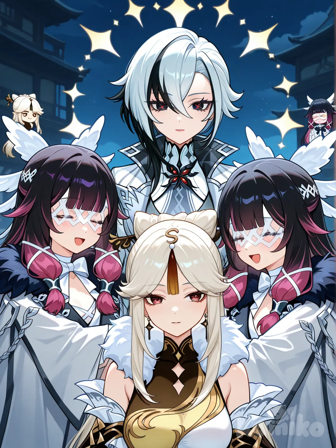 @Columbina_(Genshin_Impact), @Ningguang_(Genshin_Impact), @Cloud_Retainer_(Genshin_Impact), @Arlecchino_(Genshin_Impact)