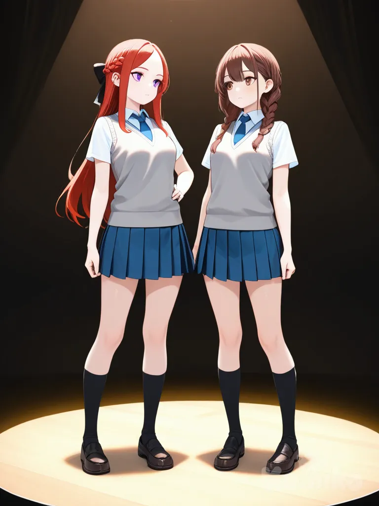 @asakura-rin-fXuc, @chizuru-ichinose-YGRG, looking away, stage, top light