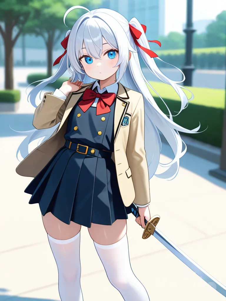 @Alisa_Mikhailovna_Kujou, blurred background, holding sword