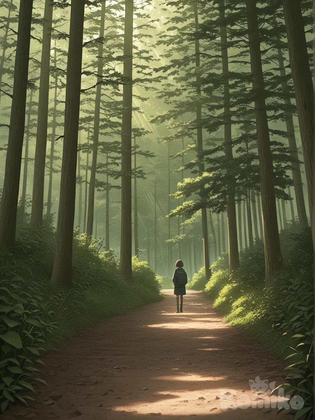 Ela vai está numa floresta