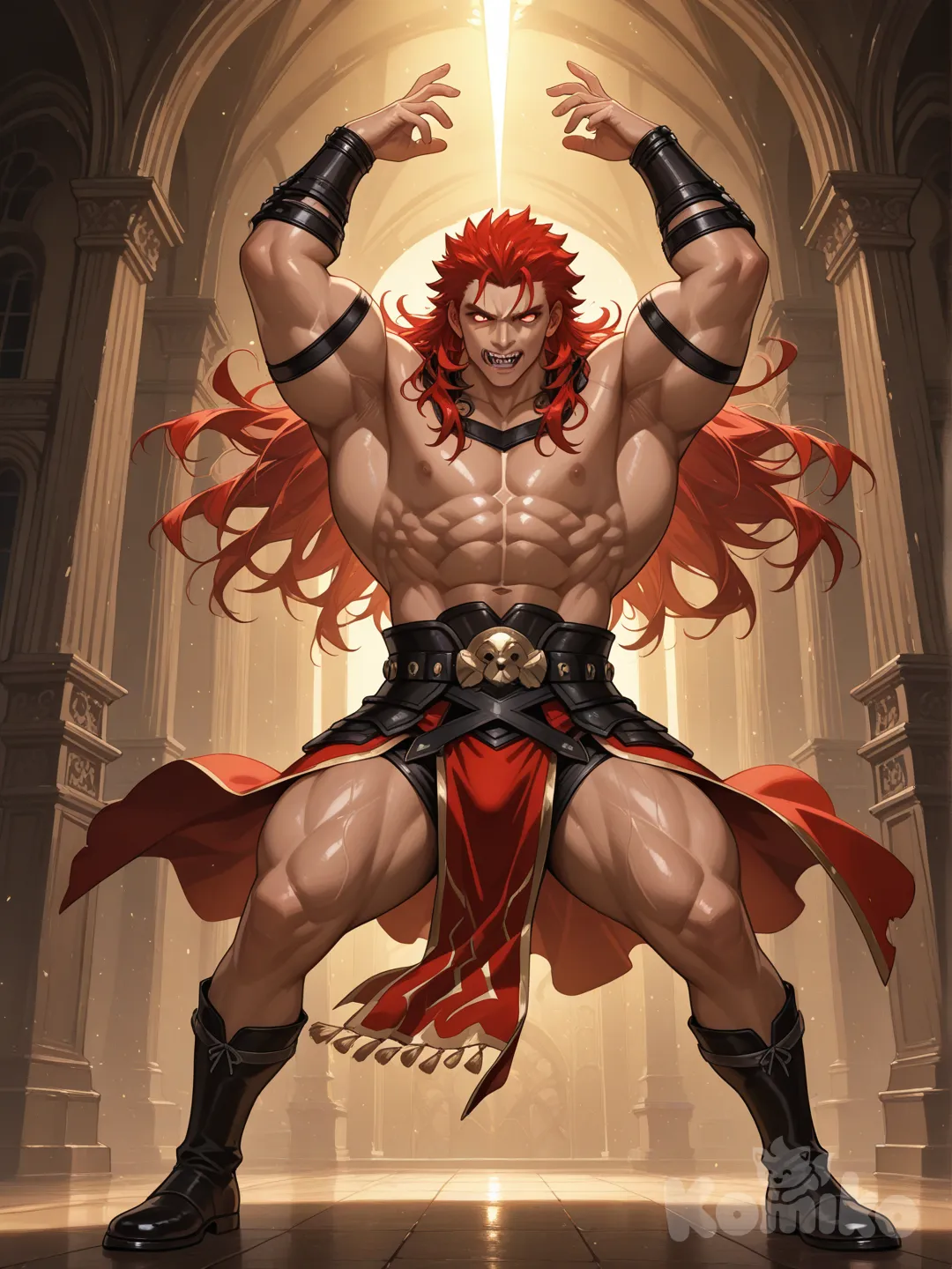 fate realistic style character, heroic pose, anime art, epic scene