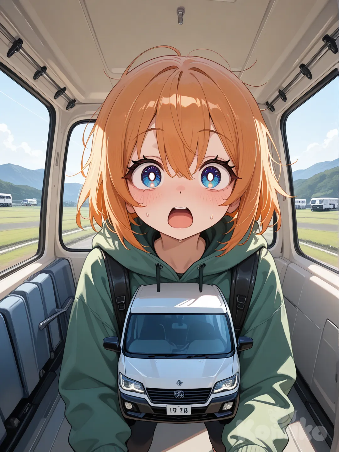 Uma Garota que viu um trailer gigante e espaçoso.