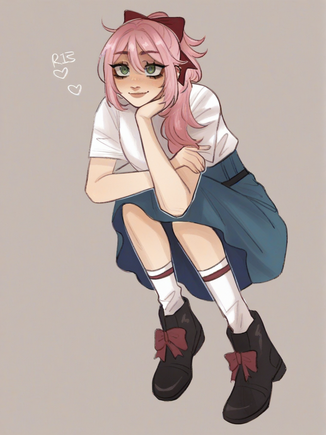 This girl was sitting with her hand on her cheek