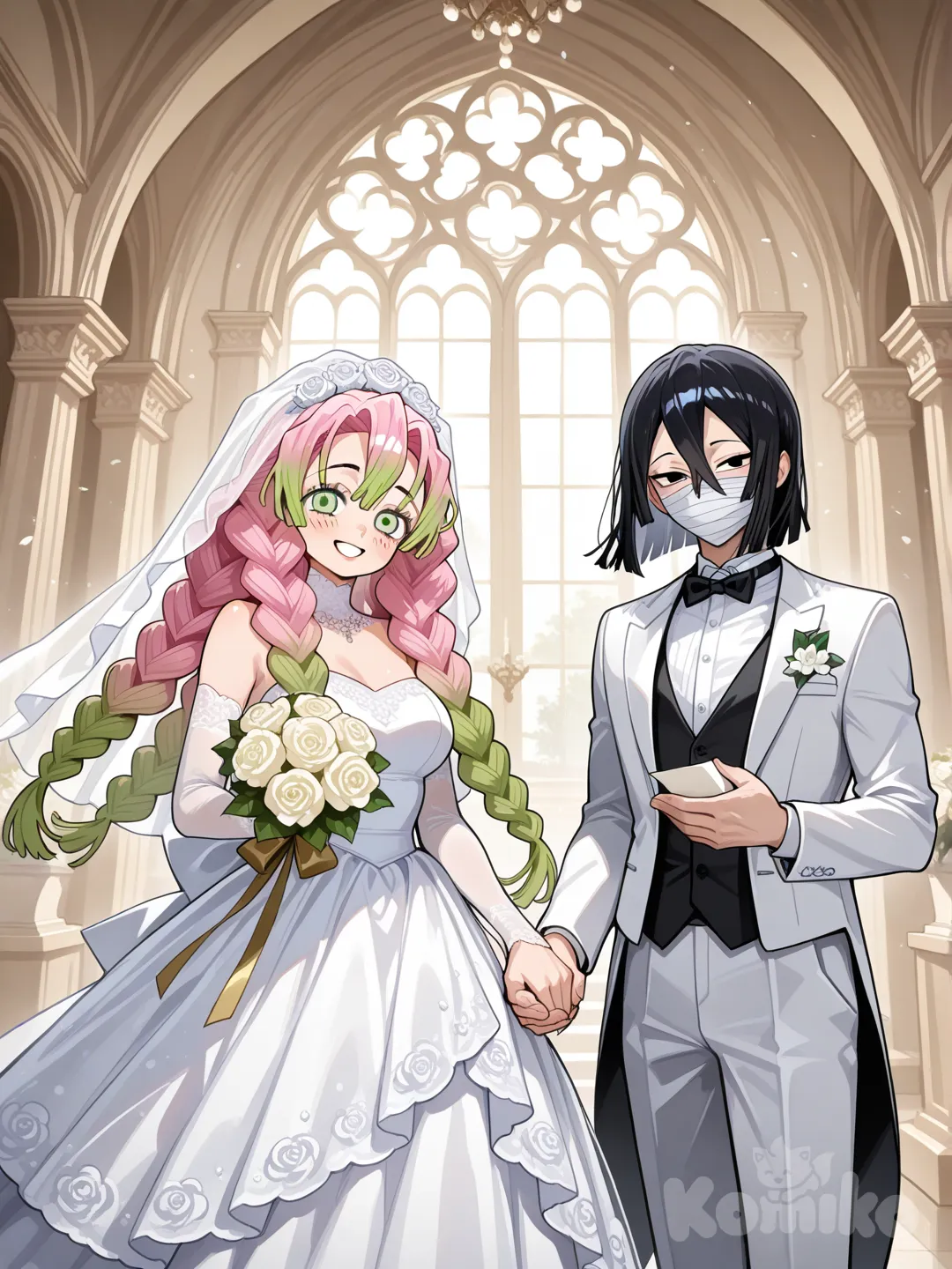 Mitsuri Kanroji at a wedding with IguruObanai